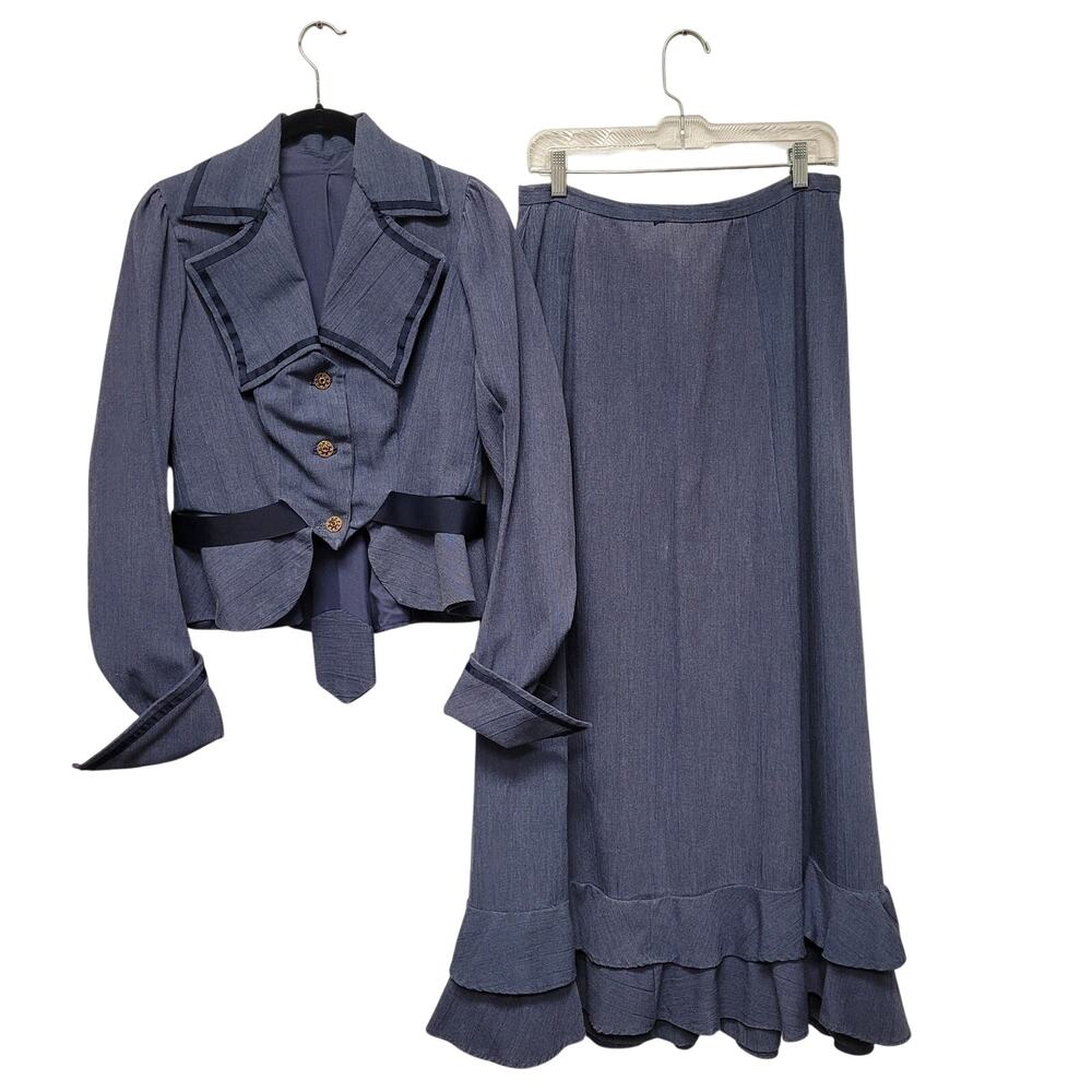 1860s 1870s Reproduction Theater Costume Blue Skirt Jacket Set Victorian Stage
